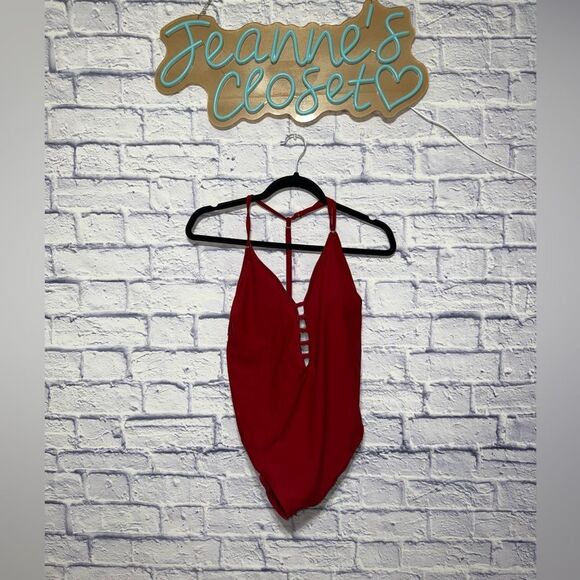 Red Adore Me Jade Unlined Dark Red One Piece Swim Suit with Low back Large NWT - Picture 5 of 13